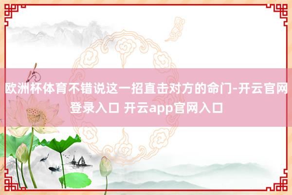 欧洲杯体育不错说这一招直击对方的命门-开云官网登录入口 开云app官网入口